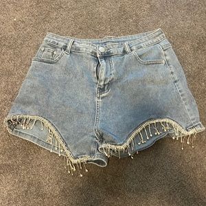 Rhinestone mini jean shorts